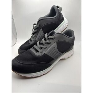 Vionic Trent Athletic Shoes Men's Sz 10 Black Grey Leather Slip On Elastic Laces